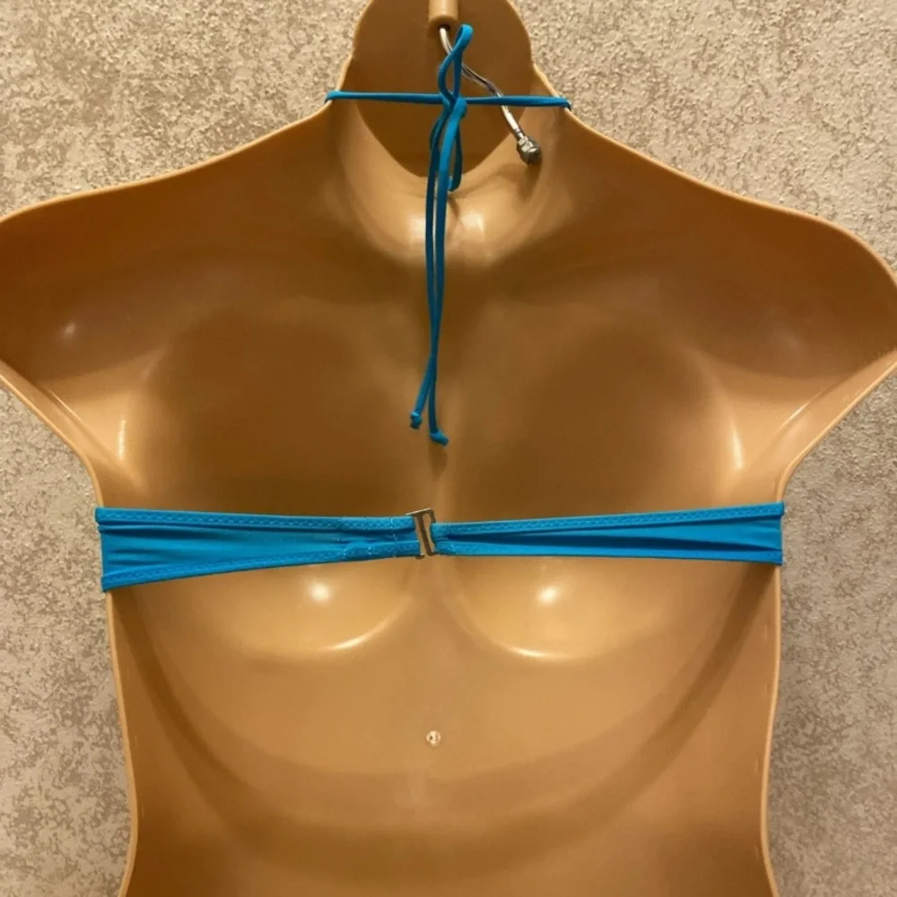 Hollister White and Blue Eyelet Ruffle Bikini Set